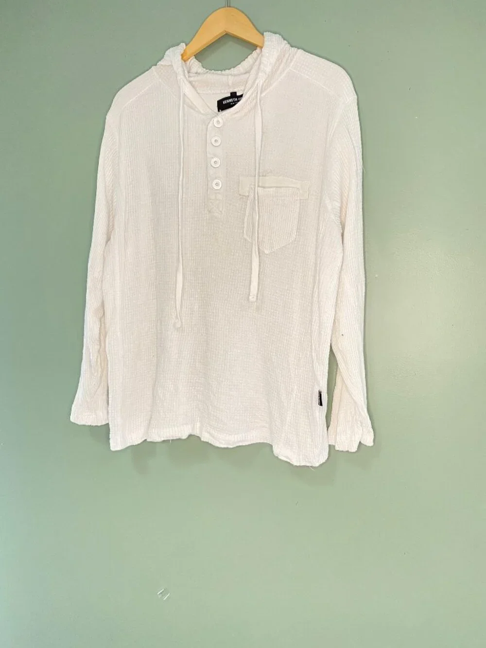 Kenneth Cole Hoodie Waffle Knit White Size Lg.  Beach Look